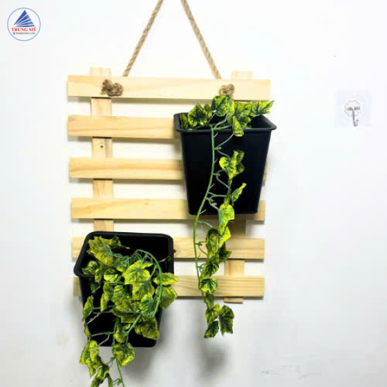Kệ gỗ treo tường Trung Mỹ decor, gồm dây thừng và móc dán 3D